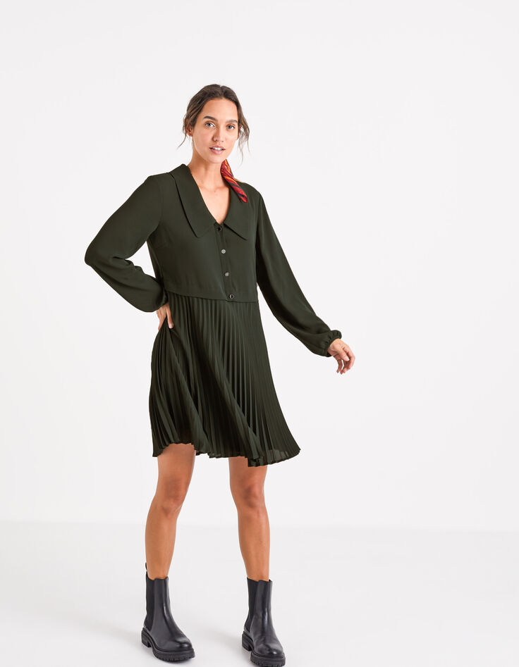 Robe chemise vert empire plissée I.Code-6