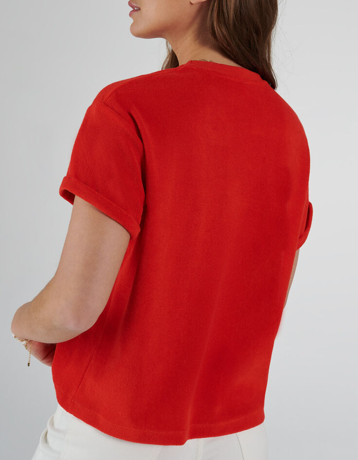 Tee-shirt abricot en éponge broderie poitrine I.Code-3