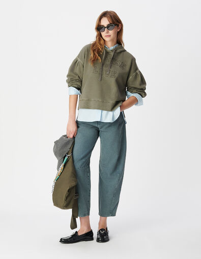 Kapuzenpulli khaki aus Bio-Baumwolle mit gestickter Botschaft Damen - IKKS