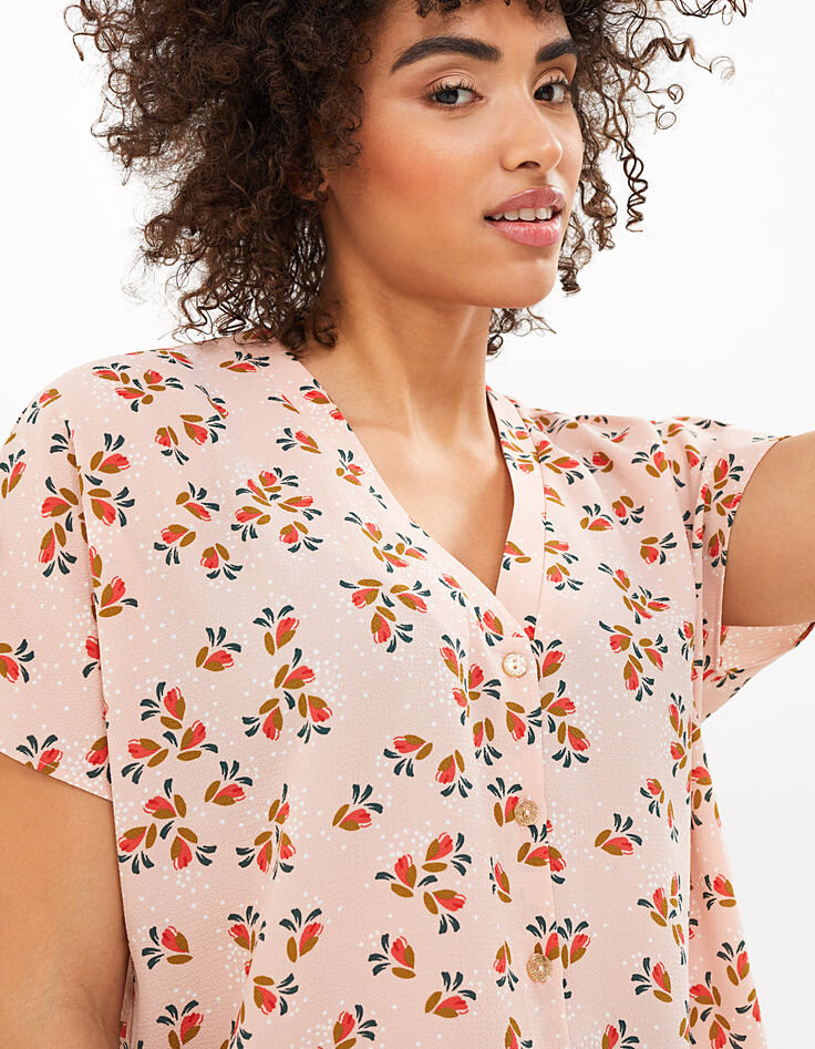 I.Code hibiscus floral and polka dot print top-4