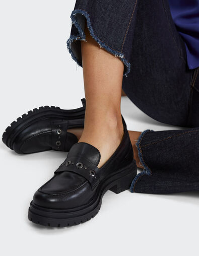 I.Code black moccasins with lugged soles - I.CODE