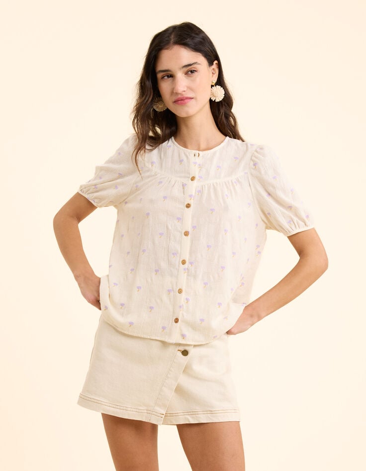 I.Code ecru jacquard shirt with palm tree embroidery-4 I.Code ecru jacquard shirt with palm tree embroidery-4
