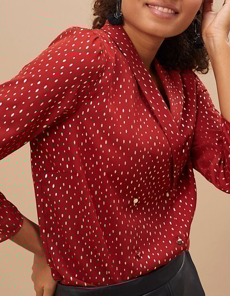 I.Code garnet red blouse with gold foil motifs-3 I.Code garnet red blouse with gold foil motifs-3