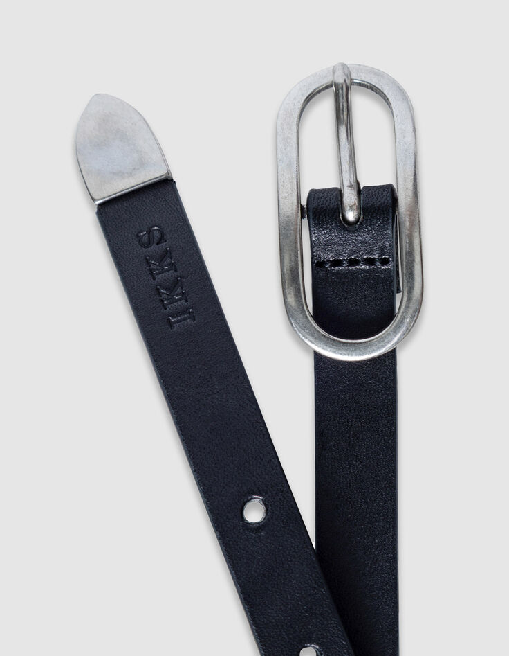 Schmaler schwarzer Lederg&uuml;rtel f&uuml;r Damen mit Metallschnalle-4