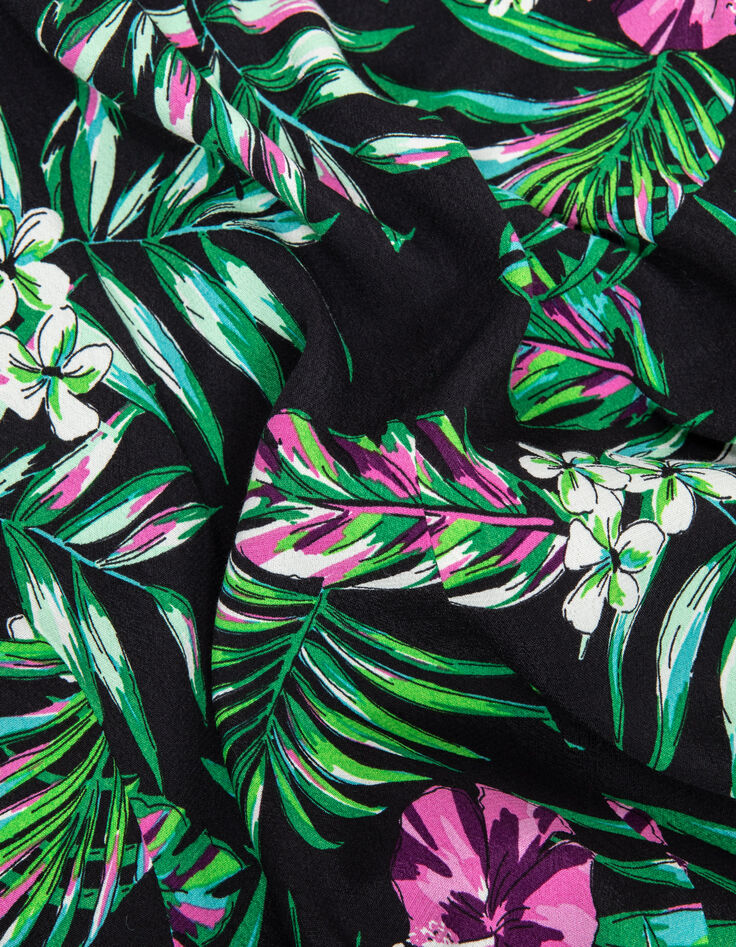 Schwarzer Damenblazer mit tropischem Print-4