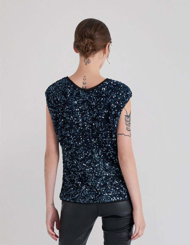 Blaues Damen-Top mit Pailletten wendbar-2