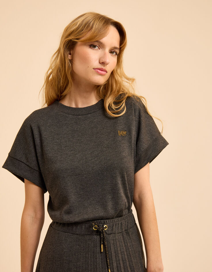 Graues Kurzarm-Top Monogrammstick I.Code-3