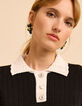 I.Code black openwork knit sweater with ecru crochet neck-3