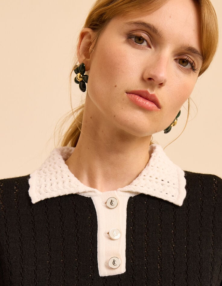 I.Code black openwork knit sweater with ecru crochet neck-3 I.Code black openwork knit sweater with ecru crochet neck-3