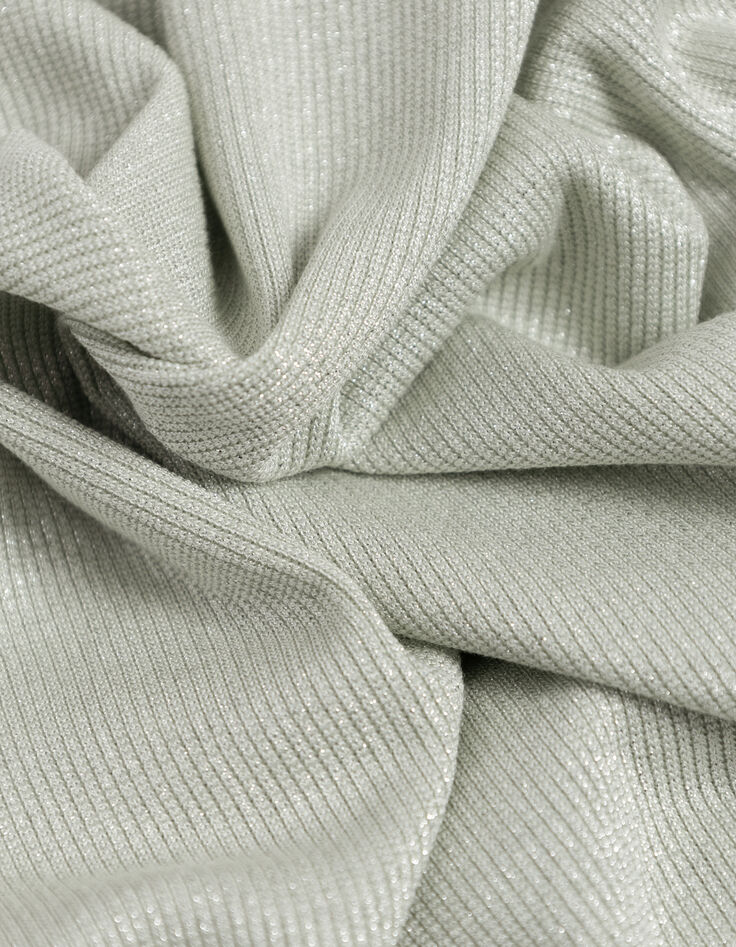 Gr&uuml;nes paillettenbesetztes Damen-Rundhalsausschnitt-T-Shirt mit gerafften &Auml;rmeln-10