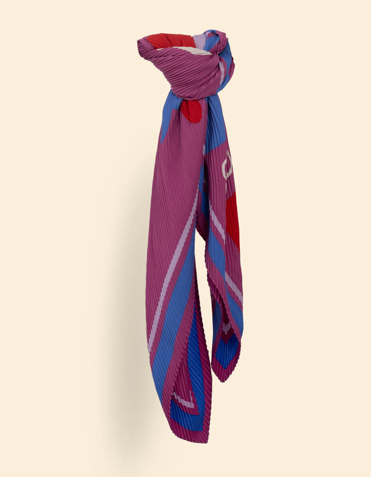 Foulard carré plissé violine rayures et message I.Code-3
