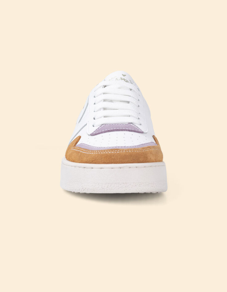 Baskets blanches cuir velours parme et camel I.Code-2