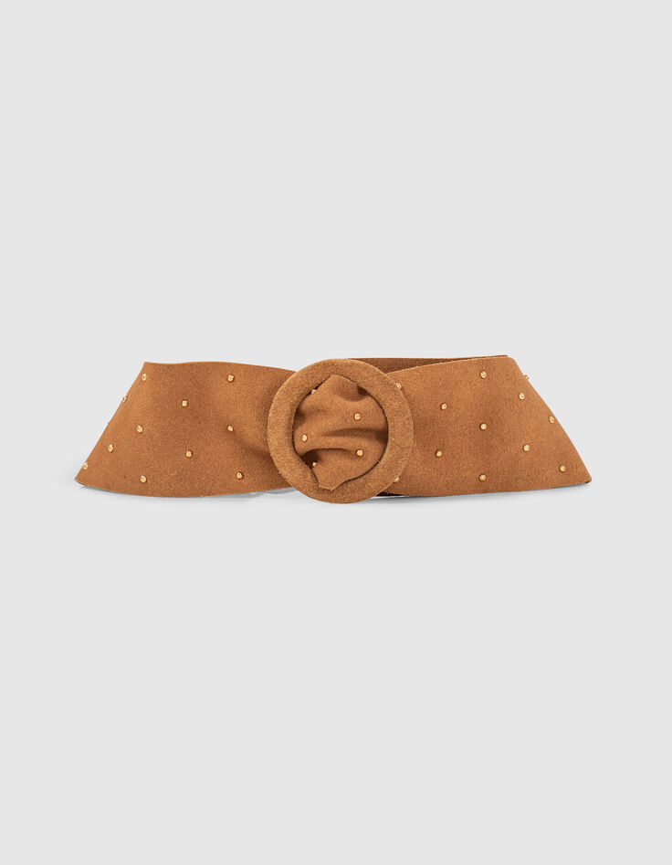 Brede geelbruine riem suèdeleer met studs I.Code-1