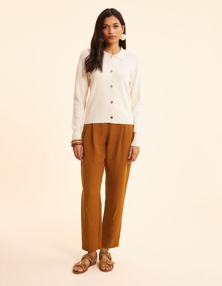 Ecru Strickjacke mit Polokragen I.Code-3