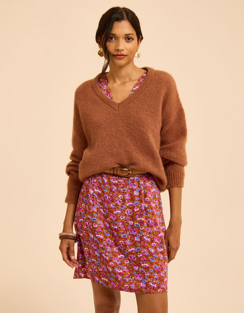 Pull encolure V camel tricot MARINE I.Code