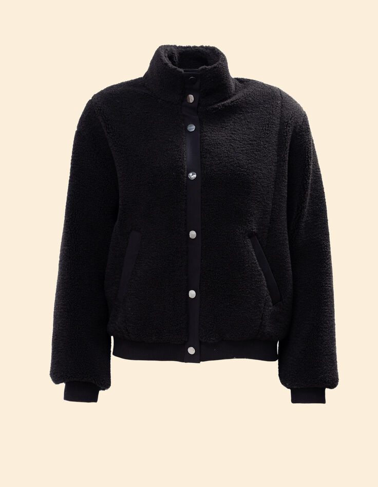 I.Code black sherpa jacket with high collar-5