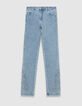 Blaue Slim-Damenjeans hoher Bund 7/8.-Dekor Stick-6