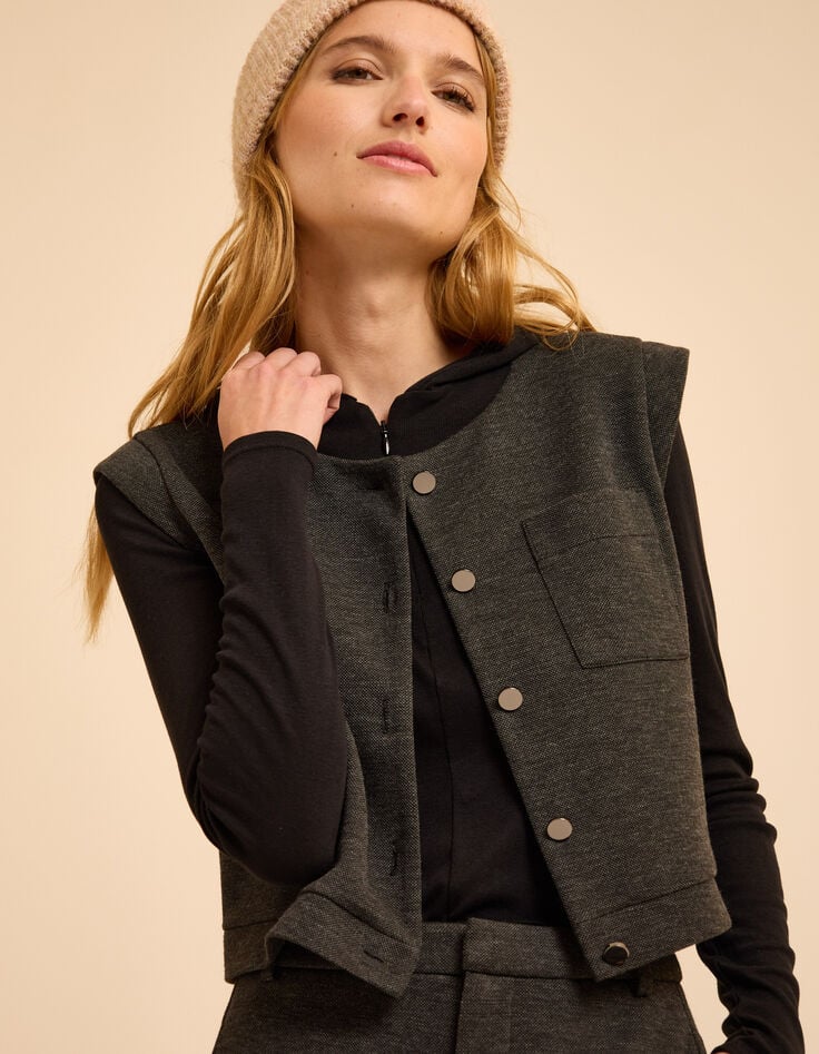 Top sans manches gris maille faux-uni I.Code-1 Top sans manches gris maille faux-uni I.Code-1