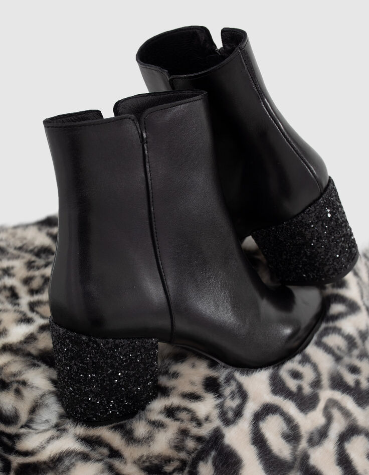 Botines I.Code de piel negra con tacón de purpurina-1