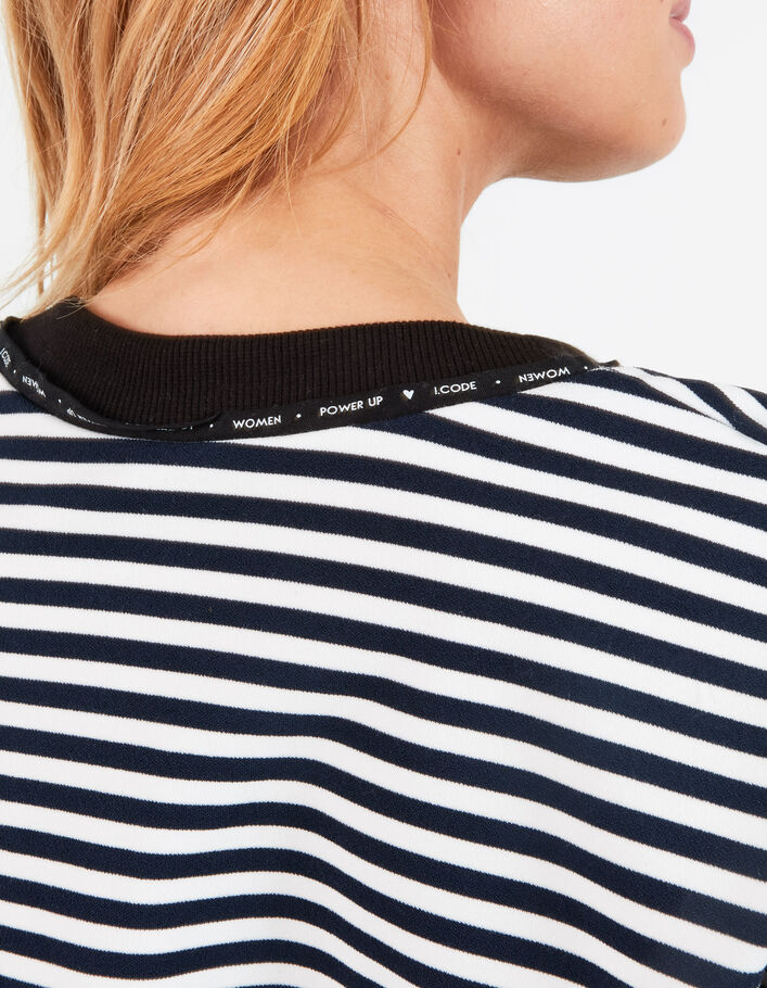 I.Code navy zip-neck blouse with ecru stripes - I.CODE