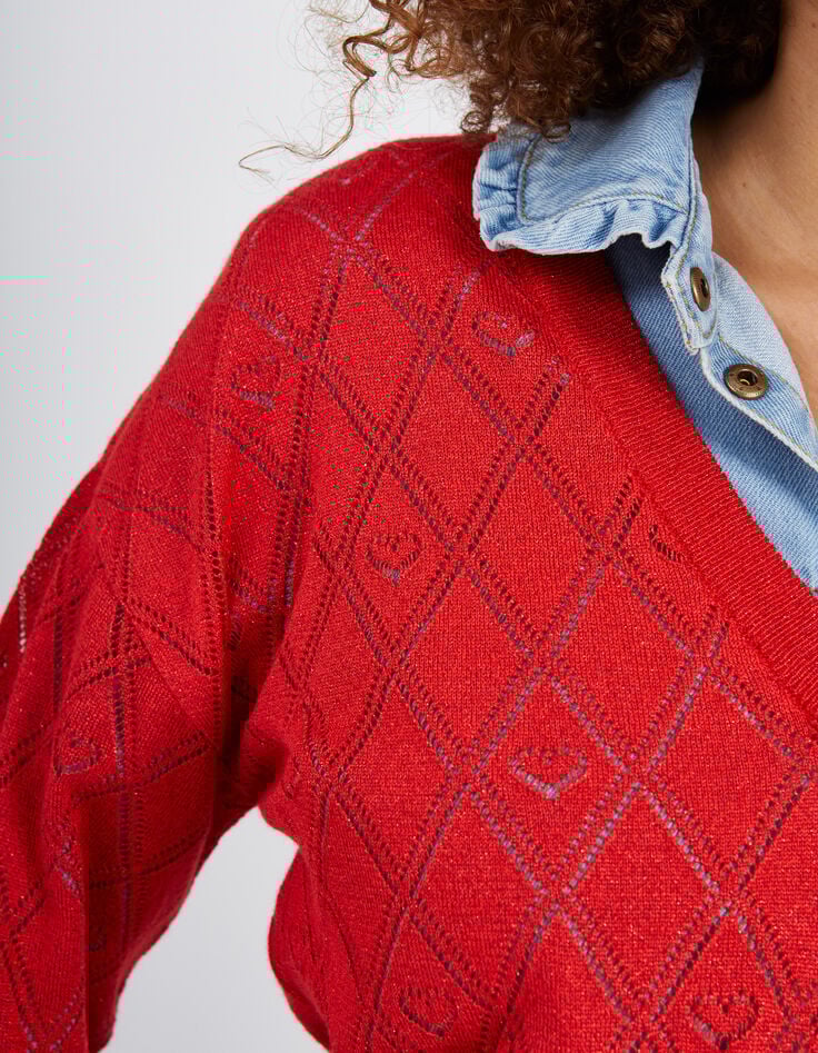 Pull rouge carmin tricot fin lurex I.Code-3