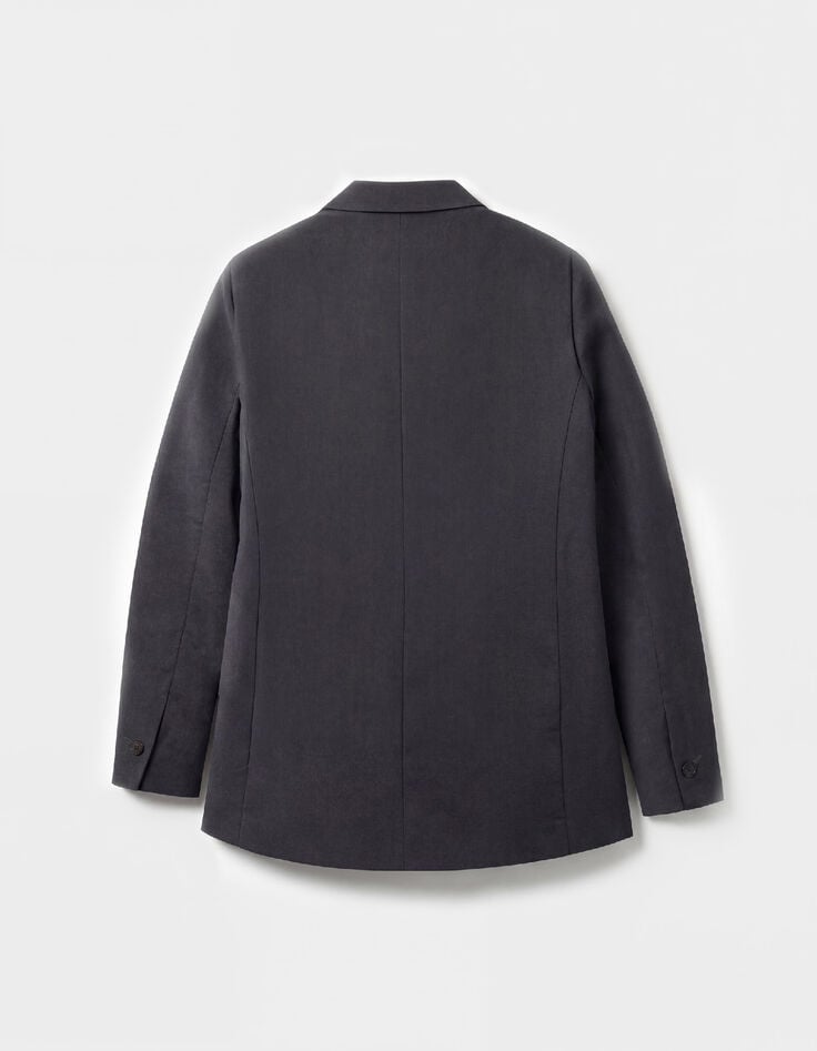 Marineblaues Blazer-J&auml;ckchen aus Leinen-Baumwoll-Mischung f&uuml;r Damen-4