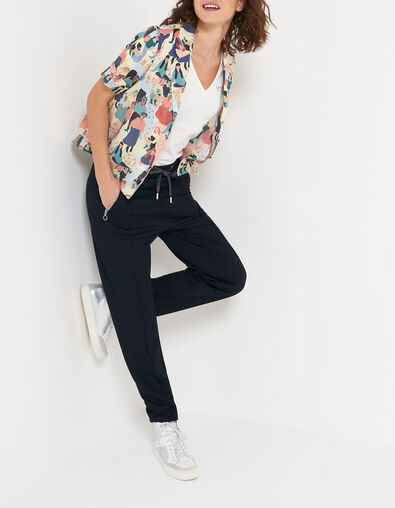 Pantalon marine maille Milano à poches zippées I.Code