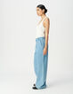 Blaue weite Damenjeans hoher Bund-2