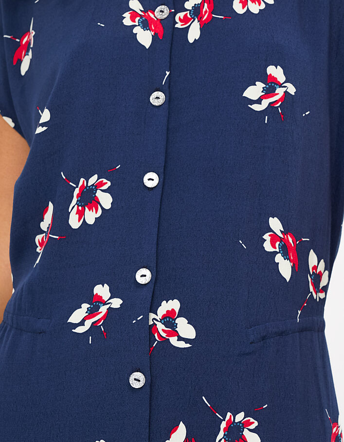 Marineblaues Hemdblusenkleid mit Blumenprint I.Code - I.CODE