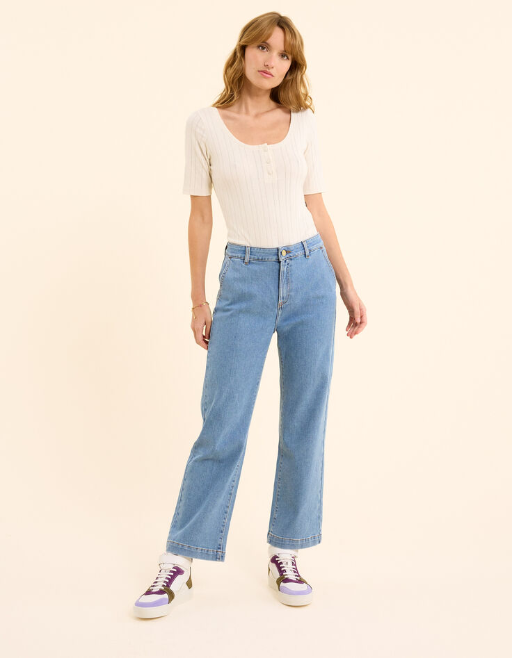 Blaue verwaschene gerade abgeschnittene Jeans I.Code-2