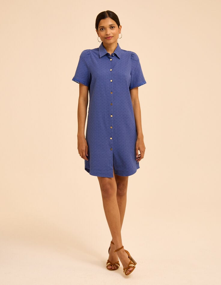 Robe chemise bleue jacquard fantaisie I.Code-4 Robe chemise bleue jacquard fantaisie I.Code-4