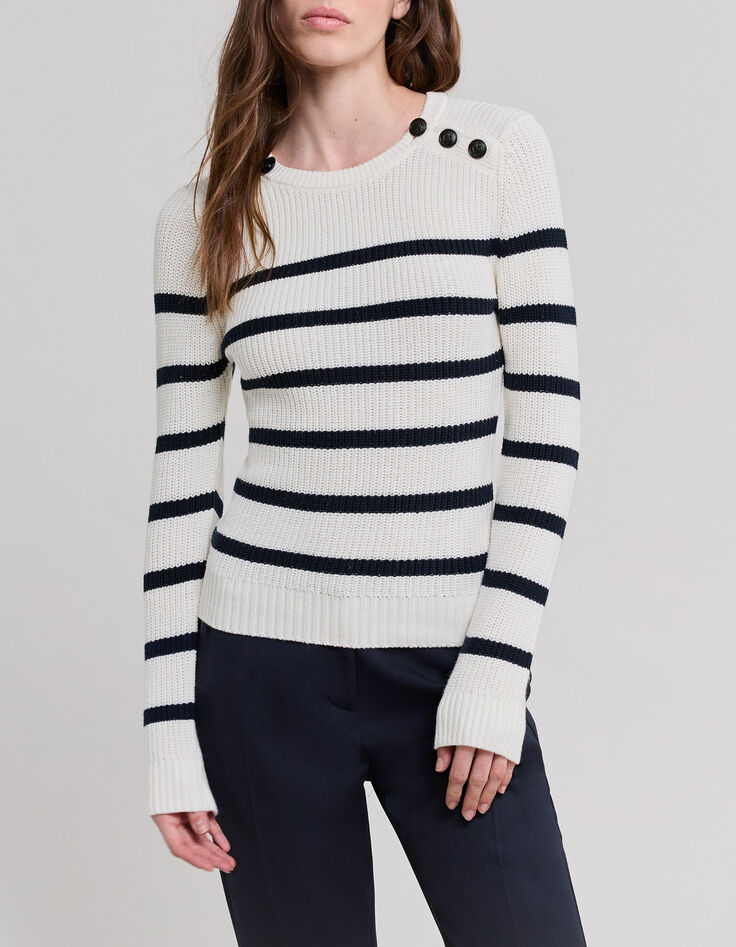 Cremefarbener Damen-Matrosenstrickpullover Ankerkn&ouml;pfe-2