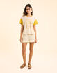 Tee-shirt écru manches jaune à message I.Code-4