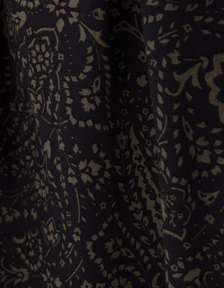 Khaki Damenkleid mit Paisley-Blumenprint-8