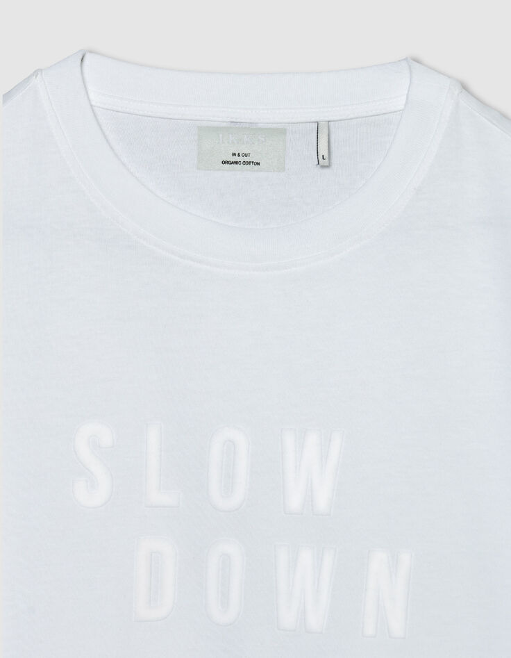 Camiseta con mensaje flocado de terciopelo blanco-5