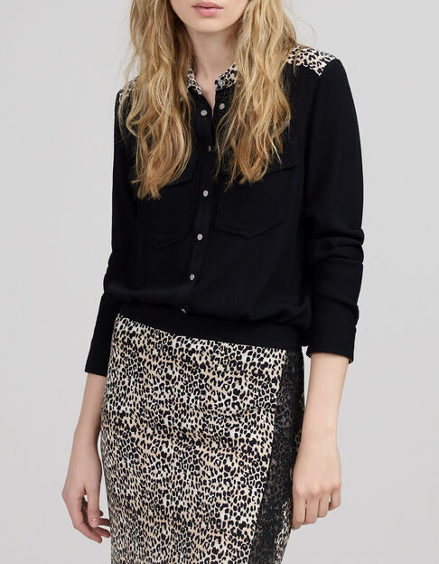 Schwarze Damenbluse mit Leo-Rock-Print - IKKS