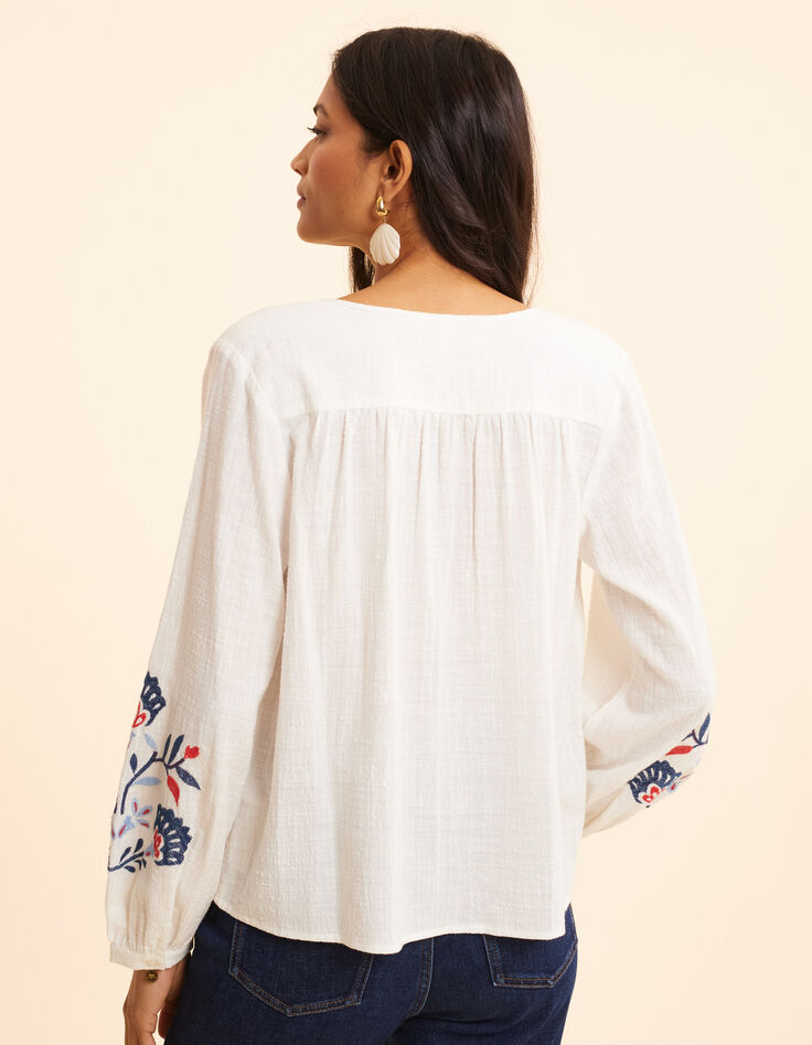 Blouse écrue maxi broderie fleurs I.Code-6