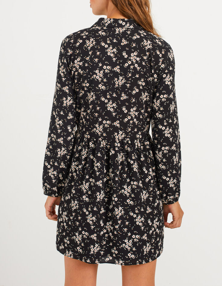 Zwarte hemdjurk winterse bloemenprint I.Code-2