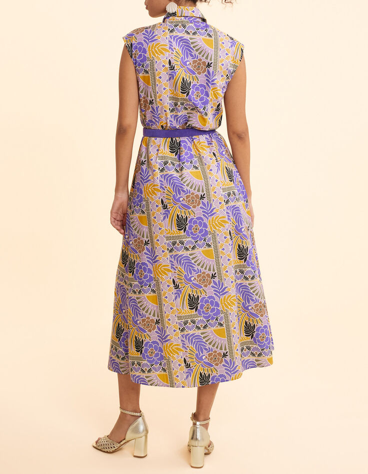 Robe chemise longue parme imprim&eacute; perroquets I.Code-3