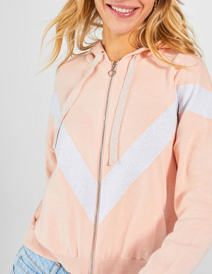 I.Code pink knit XL chevron hooded cardigan-5