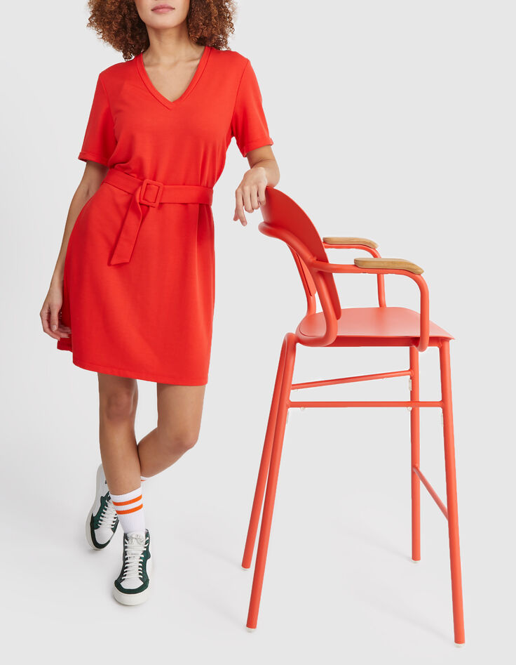 Robe rouge carmin maille ceinturée I.Code-1