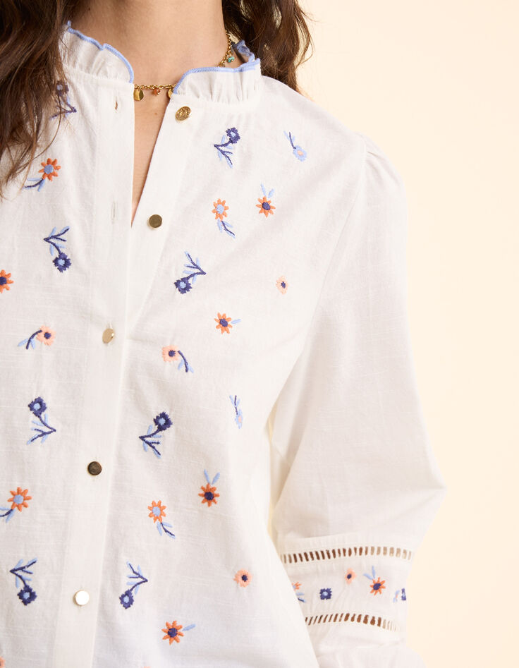 Off-white Bluse mit mehrfarbigen Blumen bestickt I.Code-5