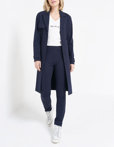 I.Code navy minimalist jacquard knit trench coat