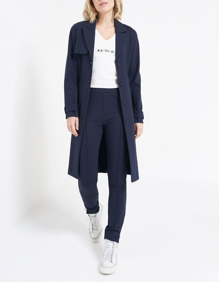 I.Code navy minimalist jacquard knit trench coat-1