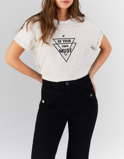 I.Code white dupioni studded slogan T-shirt