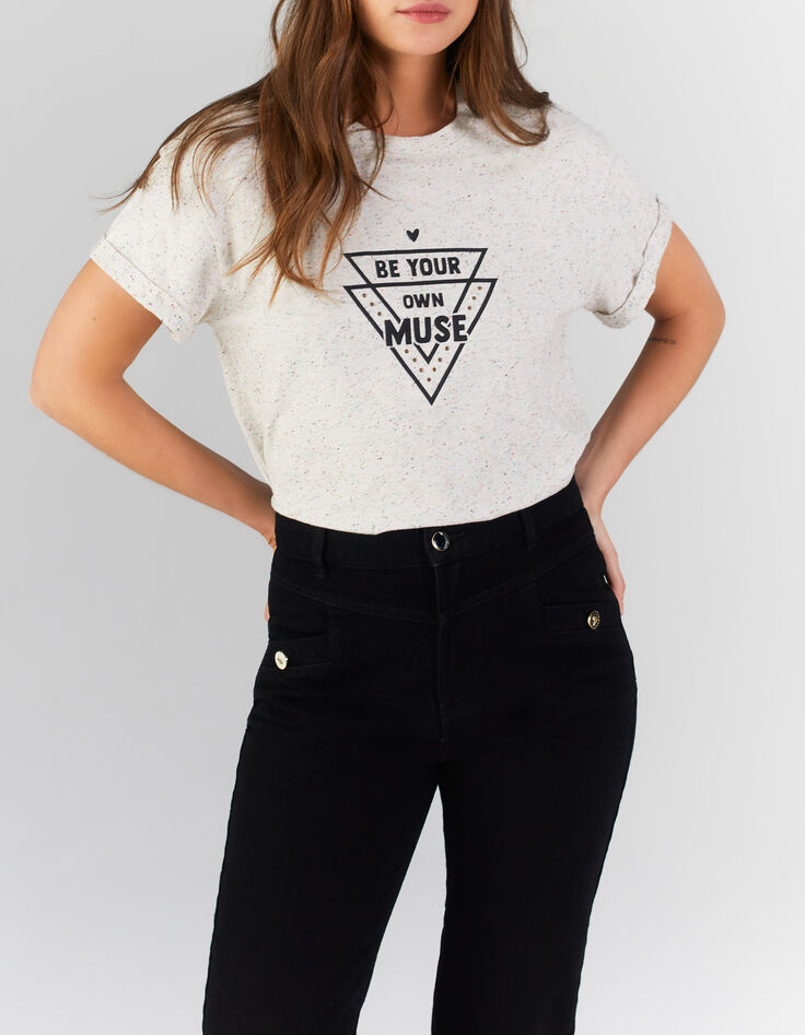 I.Code white dupioni studded slogan T-shirt-1 I.Code white dupioni studded slogan T-shirt-1