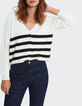 Cardigan blanc tricot à rayures noires I.Code-4