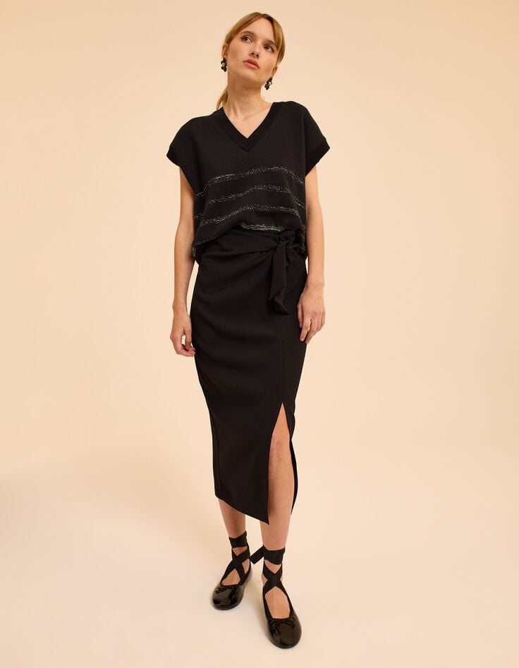 I.Code black split midi skirt with side bow-1 I.Code black split midi skirt with side bow-1