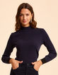 Pull col cheminée bleu tricot côtelé I.Code-2