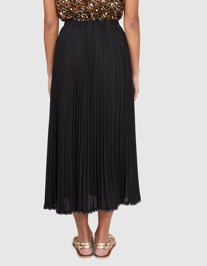 I.Code black pleated long skirt with letter braid - I.CODE